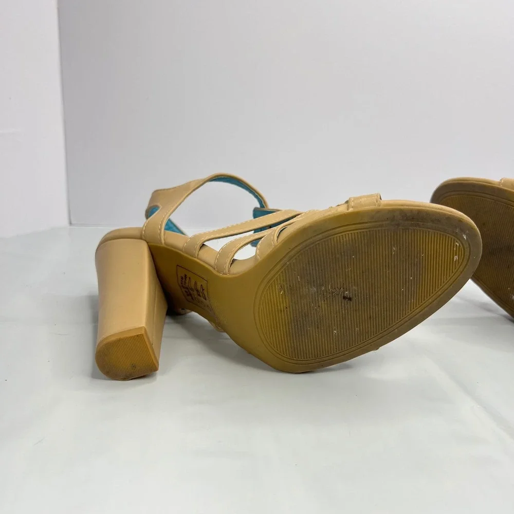 Promise Block Heel Sandals 8.5 Beige‎ Tan Strappy Gladiator Buckle